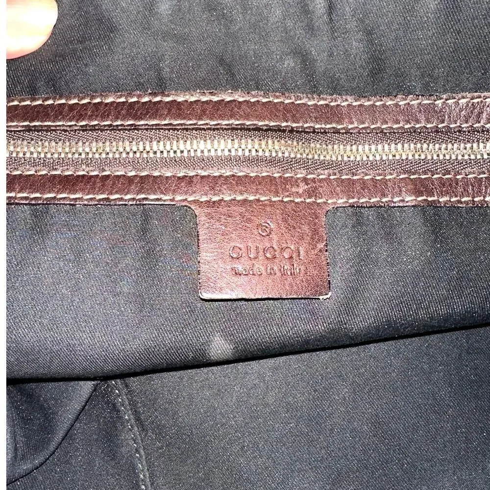 Rare vintage Gucci Half Moon bamboo Horsebit canvas & leather hobo brown black